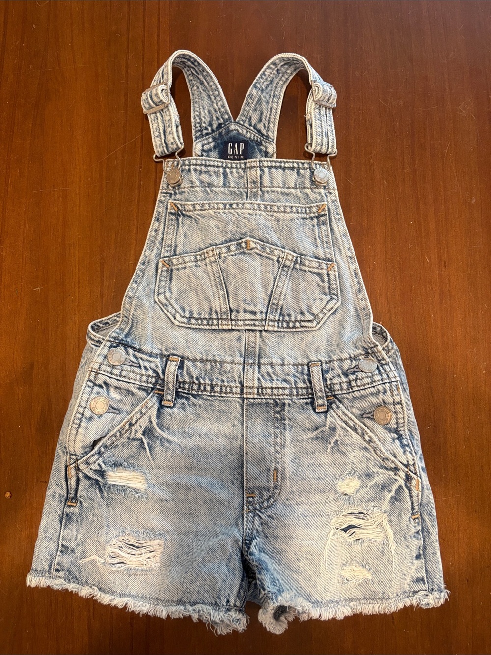 GIRLS GAP Distressed Light Blue Denim Shortalls
